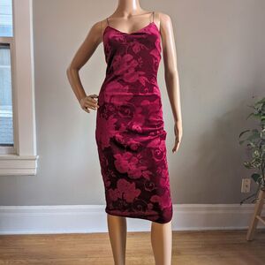 The Vintage Shop Red Velvet Midi Dress Rose Bodycon Valentine's Day Party Size S